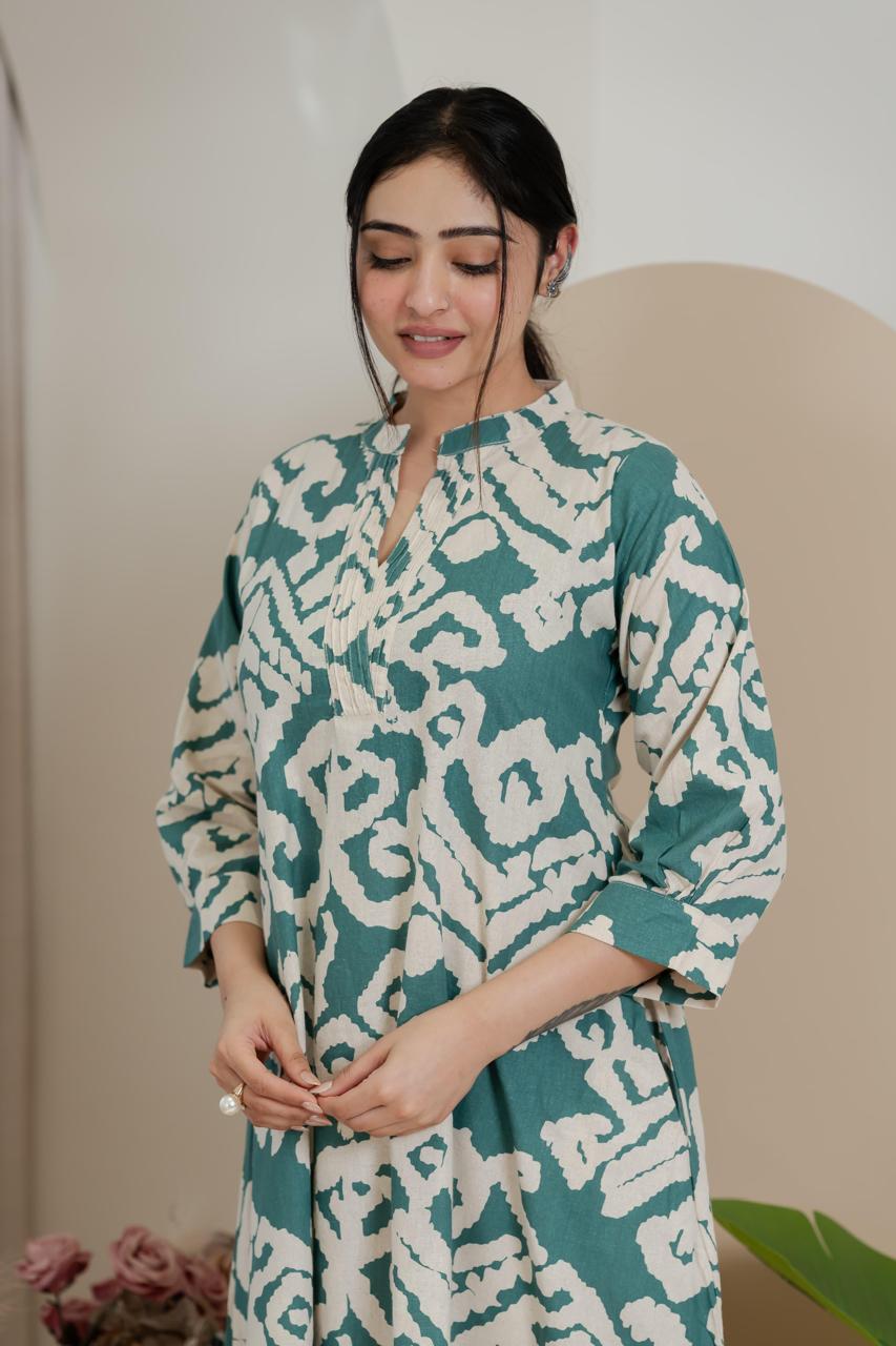 Soft Pink Abstract Print Cotton Kurta set