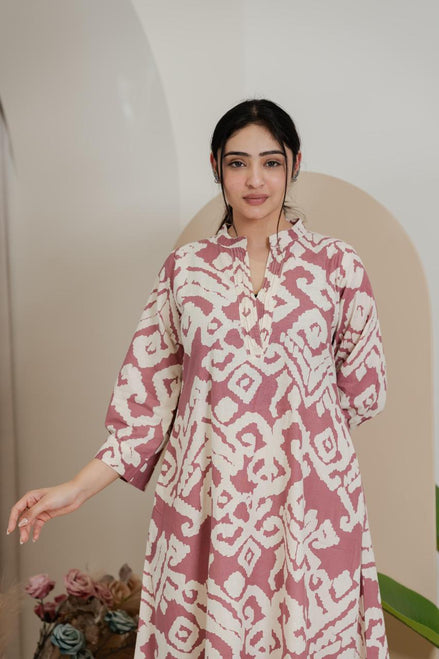 Soft Pink Abstract Print Cotton Kurta set
