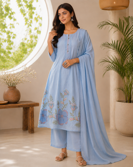 Parrot Green Mul Cotton Kurta Set