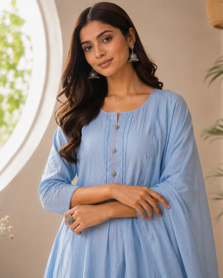 Parrot Green Mul Cotton Kurta Set