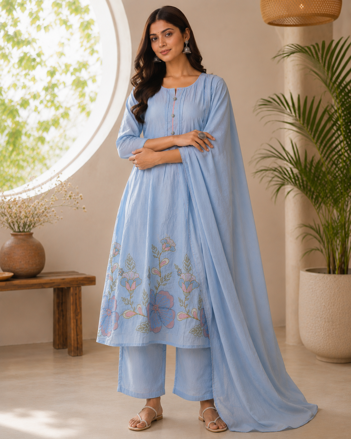 Parrot Green Mul Cotton Kurta Set