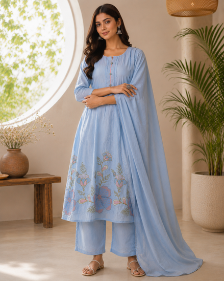 Parrot Green Mul Cotton Kurta Set