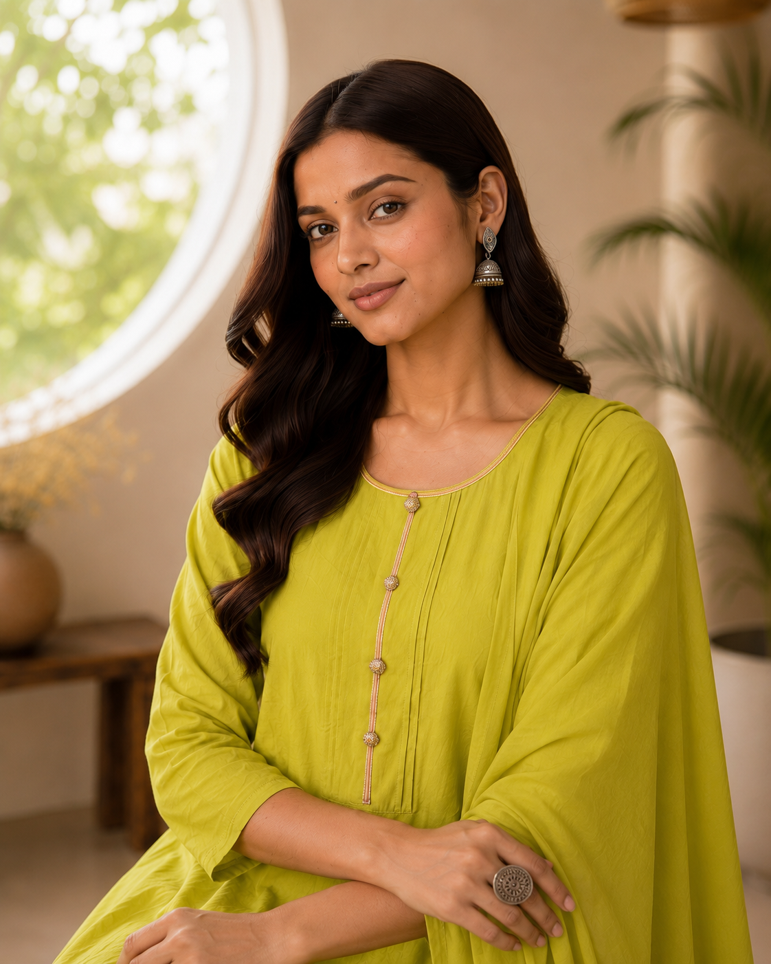 Parrot Green Mul Cotton Kurta Set