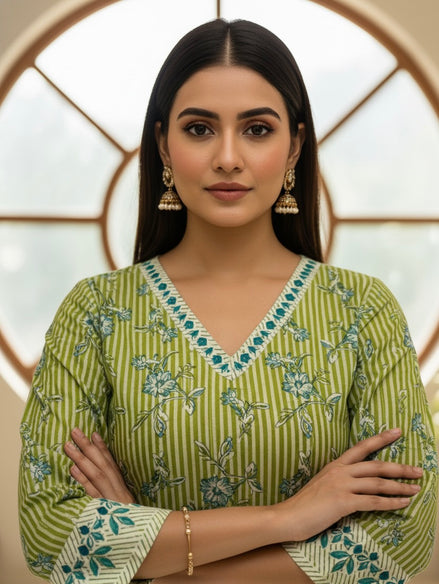 Green Floral Kurta set