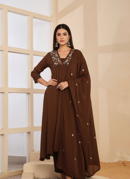 Coffee Mist Mul Cotton Kurta Set