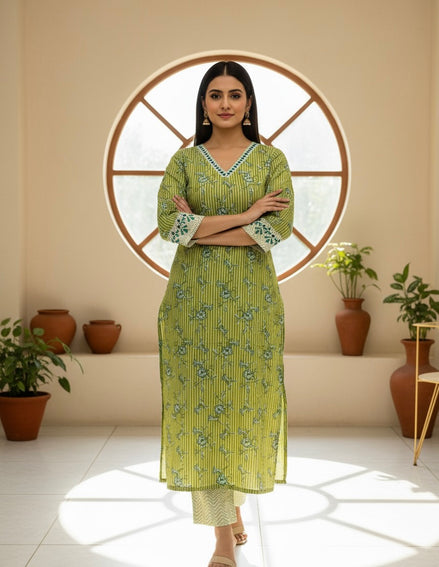 Green Floral Kurta set