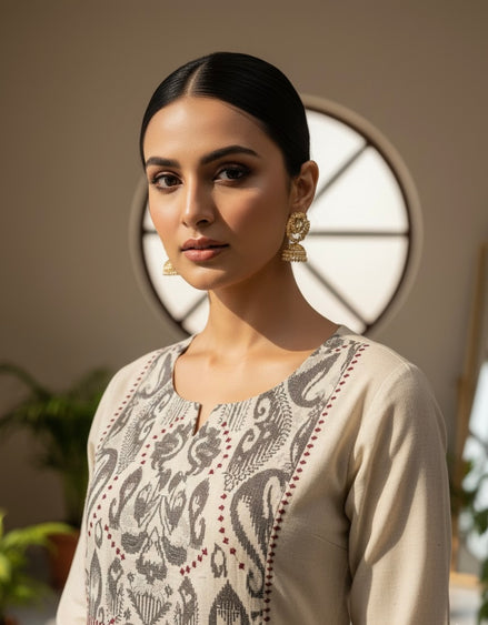 White Khadi Cotton Kurta Set