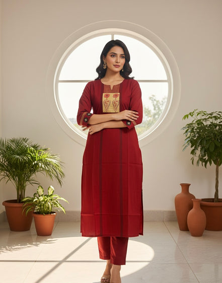 Red cotton kurta set