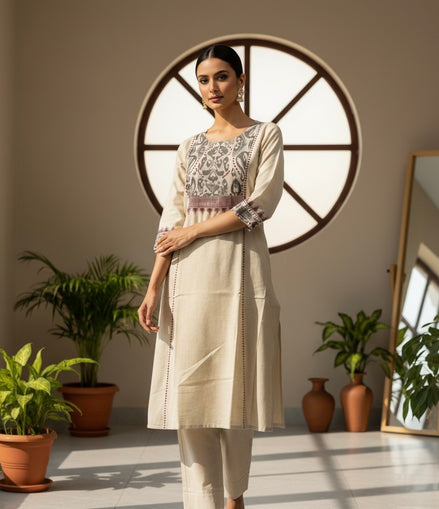 White Khadi Cotton Kurta Set