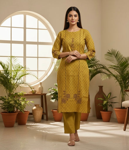 Yellow Mustard Touch Cotton Kurta Set