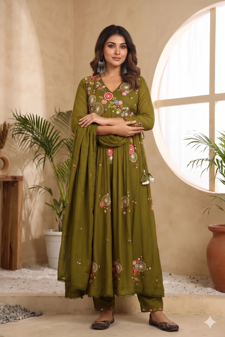 Olive Garden Anarkali Mul Cotton Set