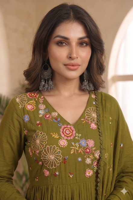 Olive Garden Anarkali Mul Cotton Set