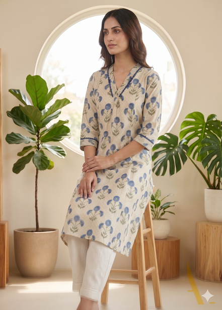 Floral Serenity Cotton Kurti