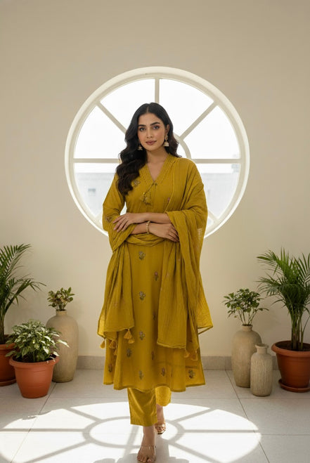 Yellow Whisper Mul Cotton Kurta Set