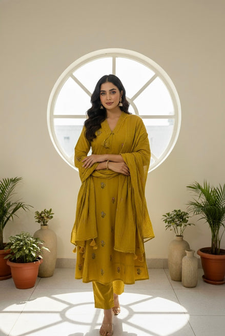 Yellow Whisper Mul Cotton Kurta Set