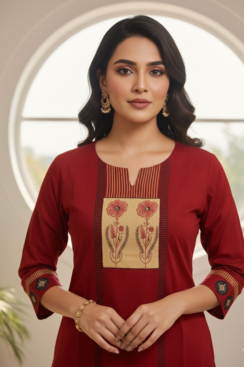 Red cotton kurta set