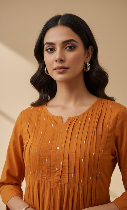 Elegant Rust Mul Cotton kurta set