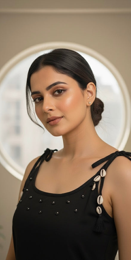 Black Sleeveless Mirror Work Kurta Set