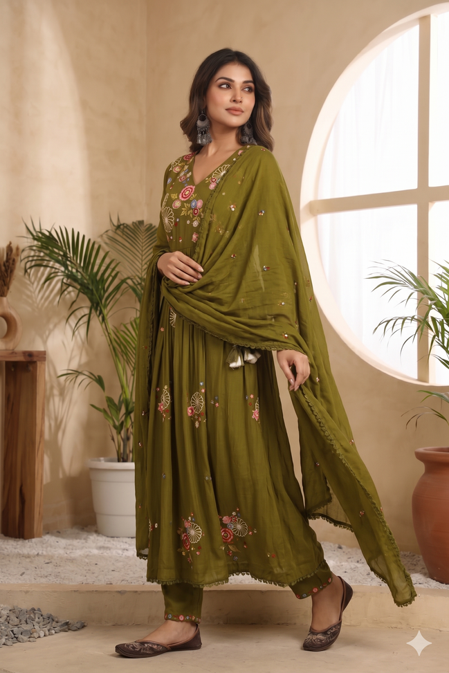 Olive Garden Anarkali Mul Cotton Set