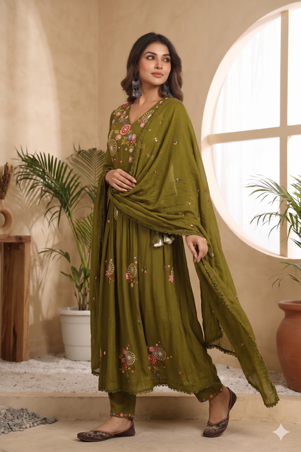 Olive Garden Anarkali Mul Cotton Set