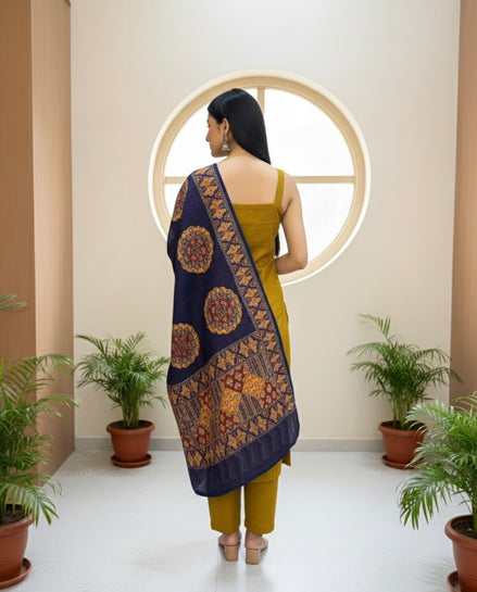 Mustard Cotton Kurta Set