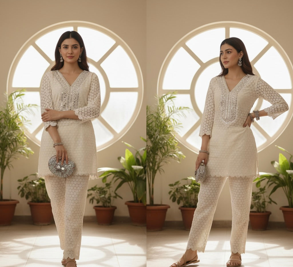 White Mirror Work Co-ord Set