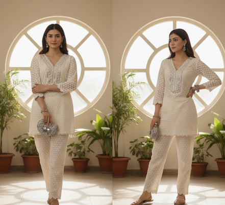 White Mirror Work Co-ord Set