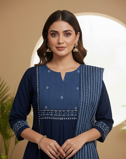 Navy Blue Cotton Kurta Set