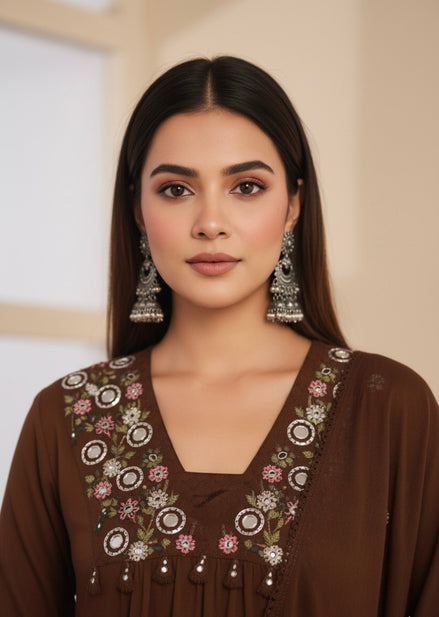 Coffee Mist Mul Cotton Kurta Set