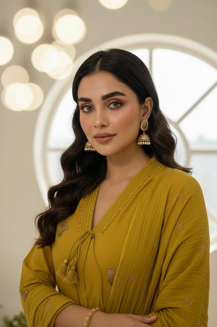 Yellow Whisper Mul Cotton Kurta Set