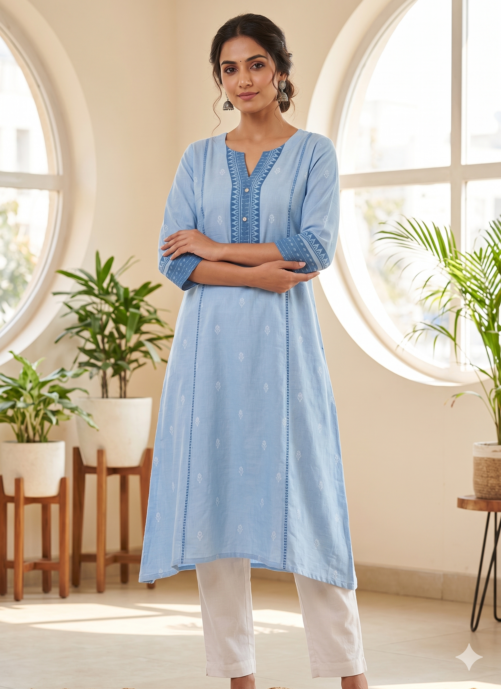 Sky Blue Cotton Kurti