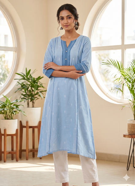 Sky Blue Cotton Kurti