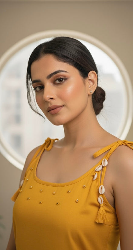 Black Sleeveless Mirror Work Kurta Set