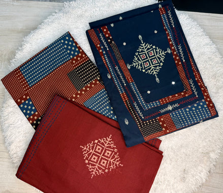 Navy Blue Cotton Dress Material