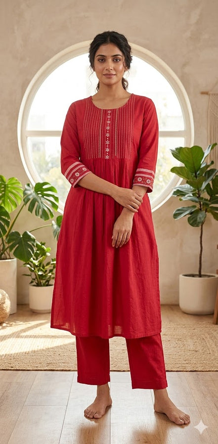 Ruby Bloom Cotton Kurta Set