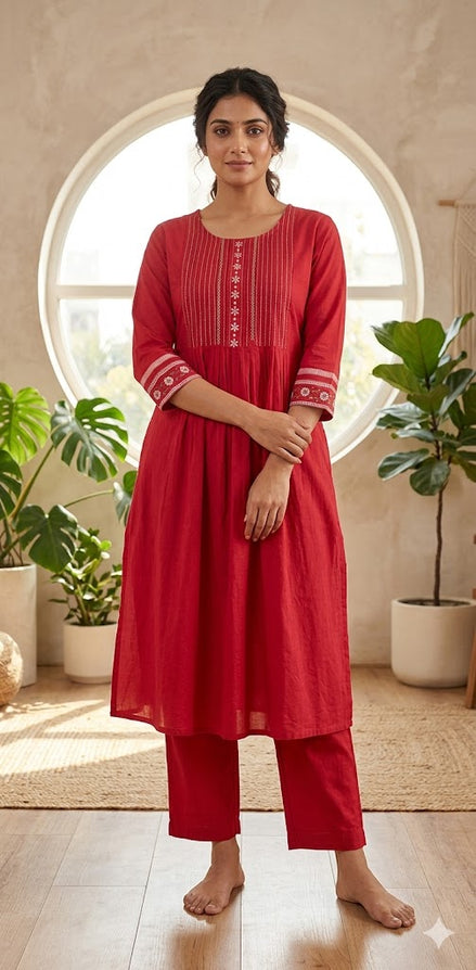 Ruby Bloom Cotton Kurta Set