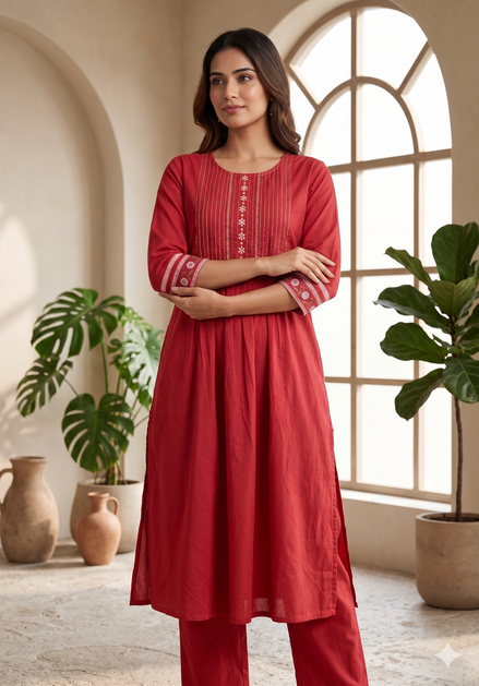 Ruby Bloom Cotton Kurta Set