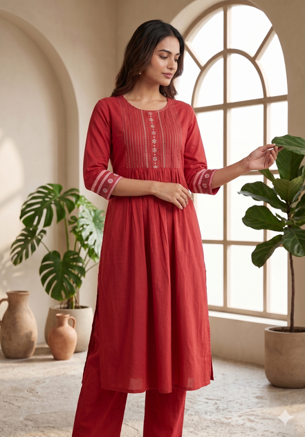 Ruby Bloom Cotton Kurta Set