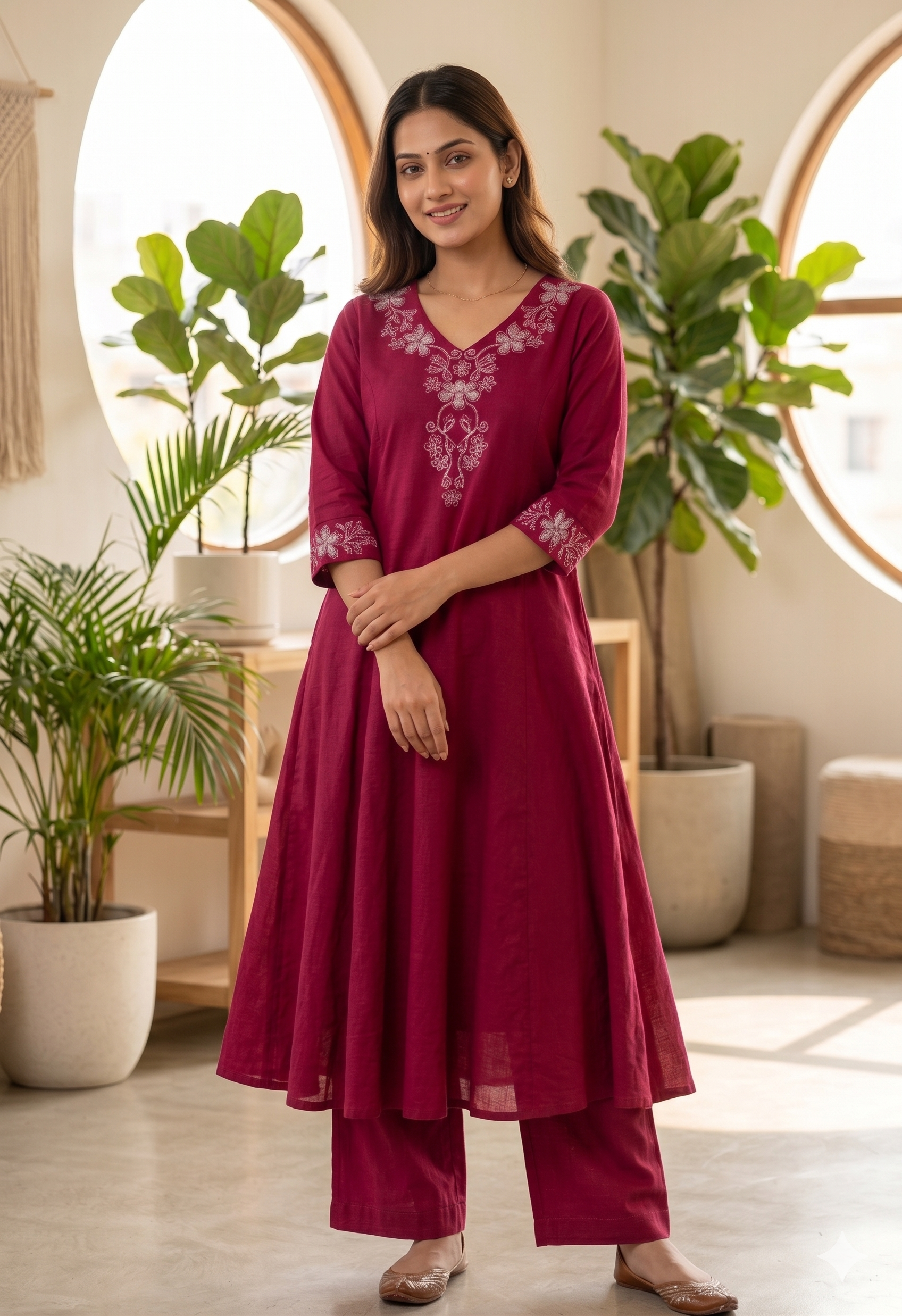 Dark Pink Cotton Kurta Set