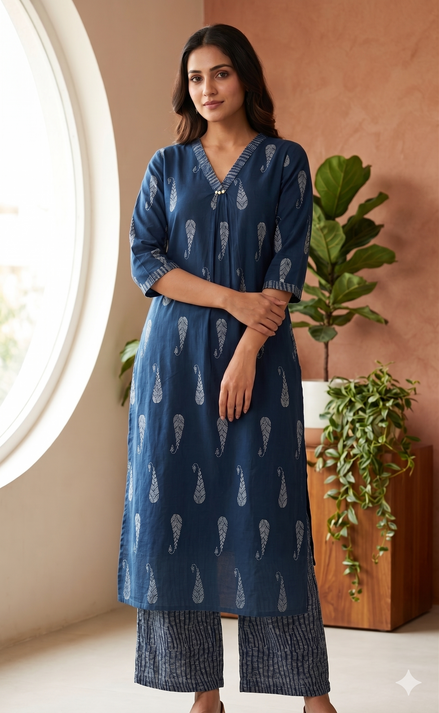 Midnight Blue Cotton Kurta Set