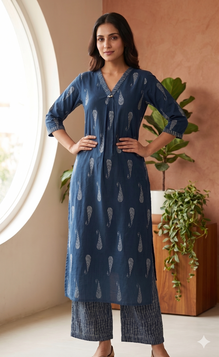 Midnight Blue Cotton Kurta Set