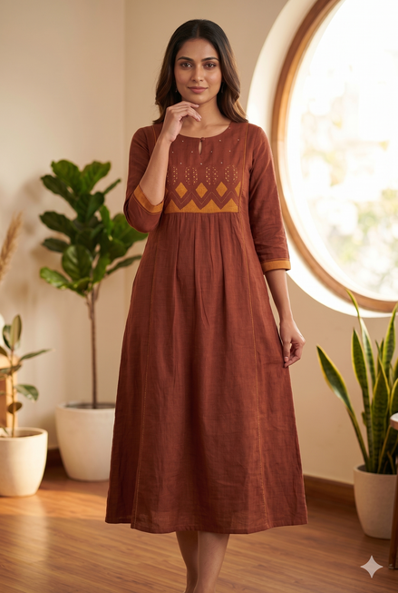 Rust Elegance Cotton Kurti