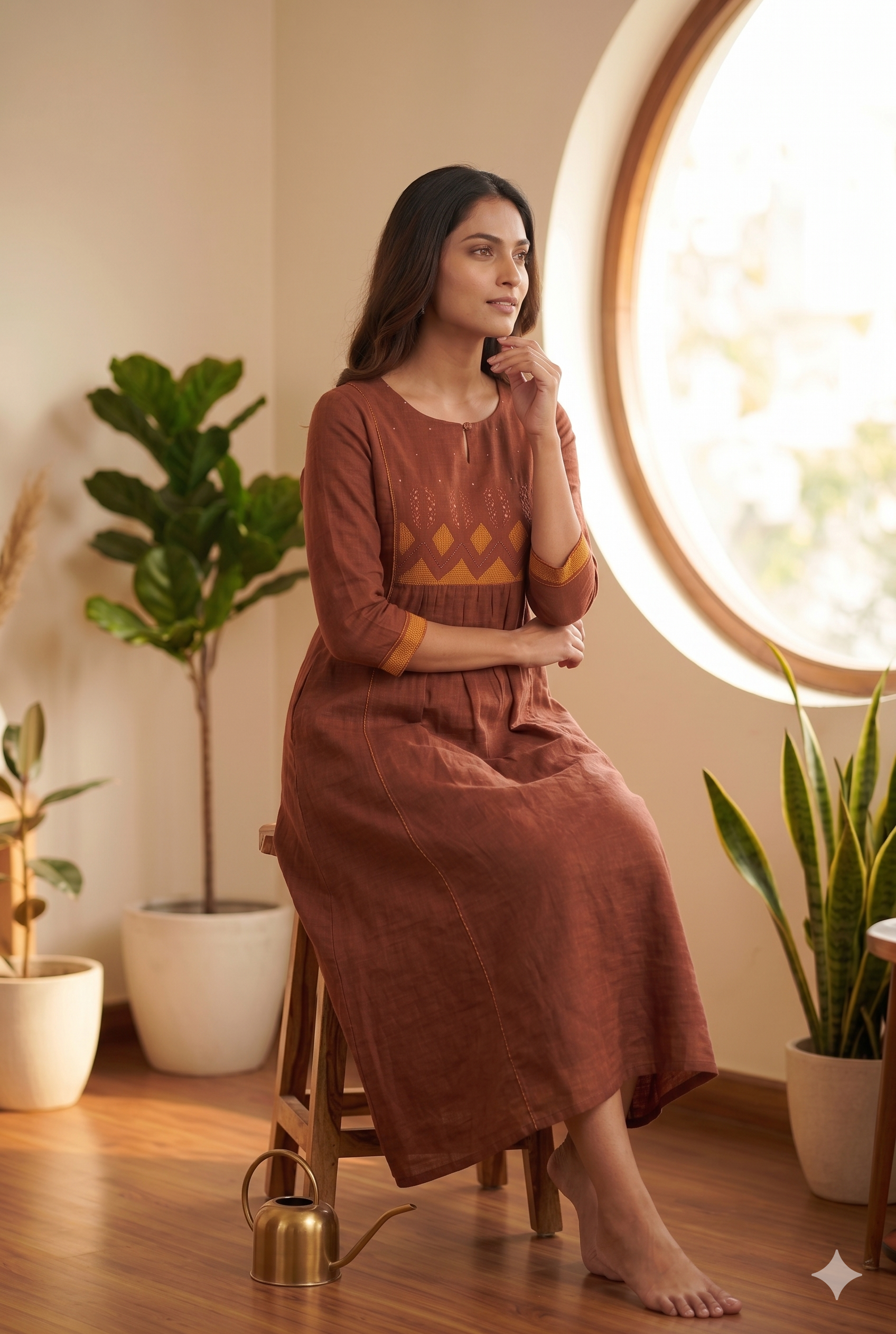 Rust Elegance Cotton Kurti