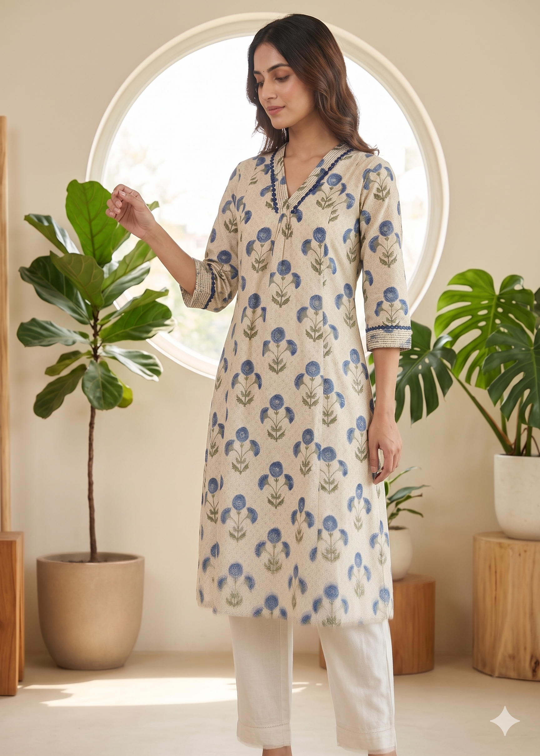Floral Serenity Cotton Kurti