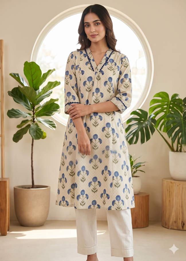 Floral Serenity Cotton Kurti