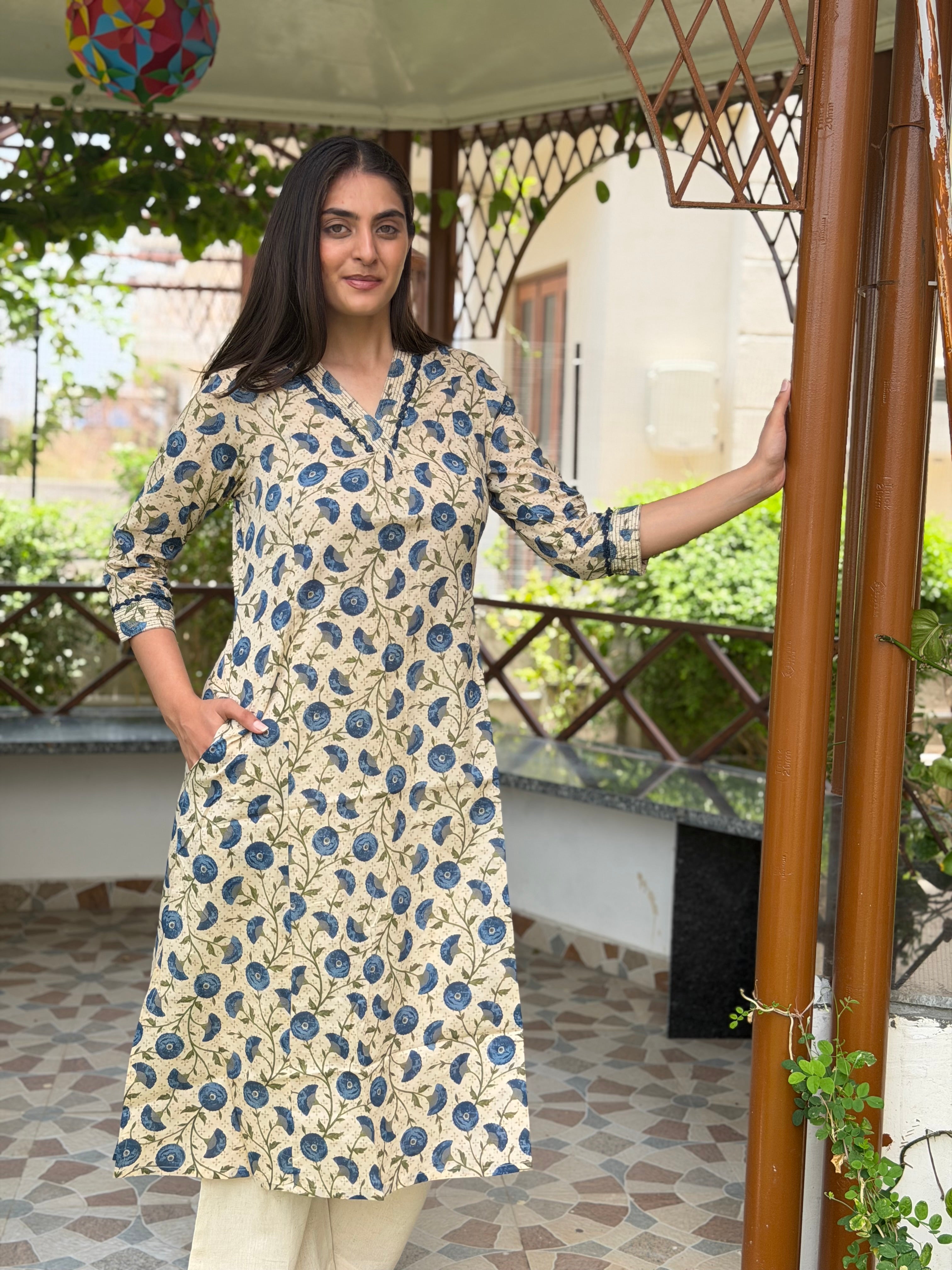 Floral Serenity Cotton Kurti
