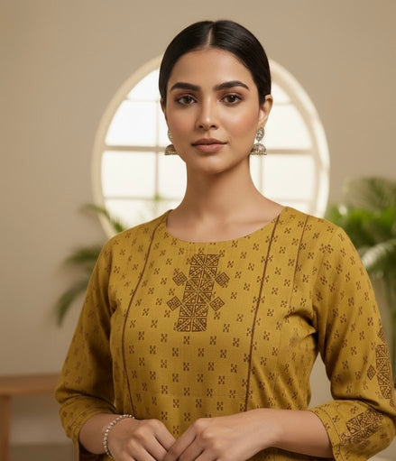 Yellow Mustard Touch Cotton Kurta Set
