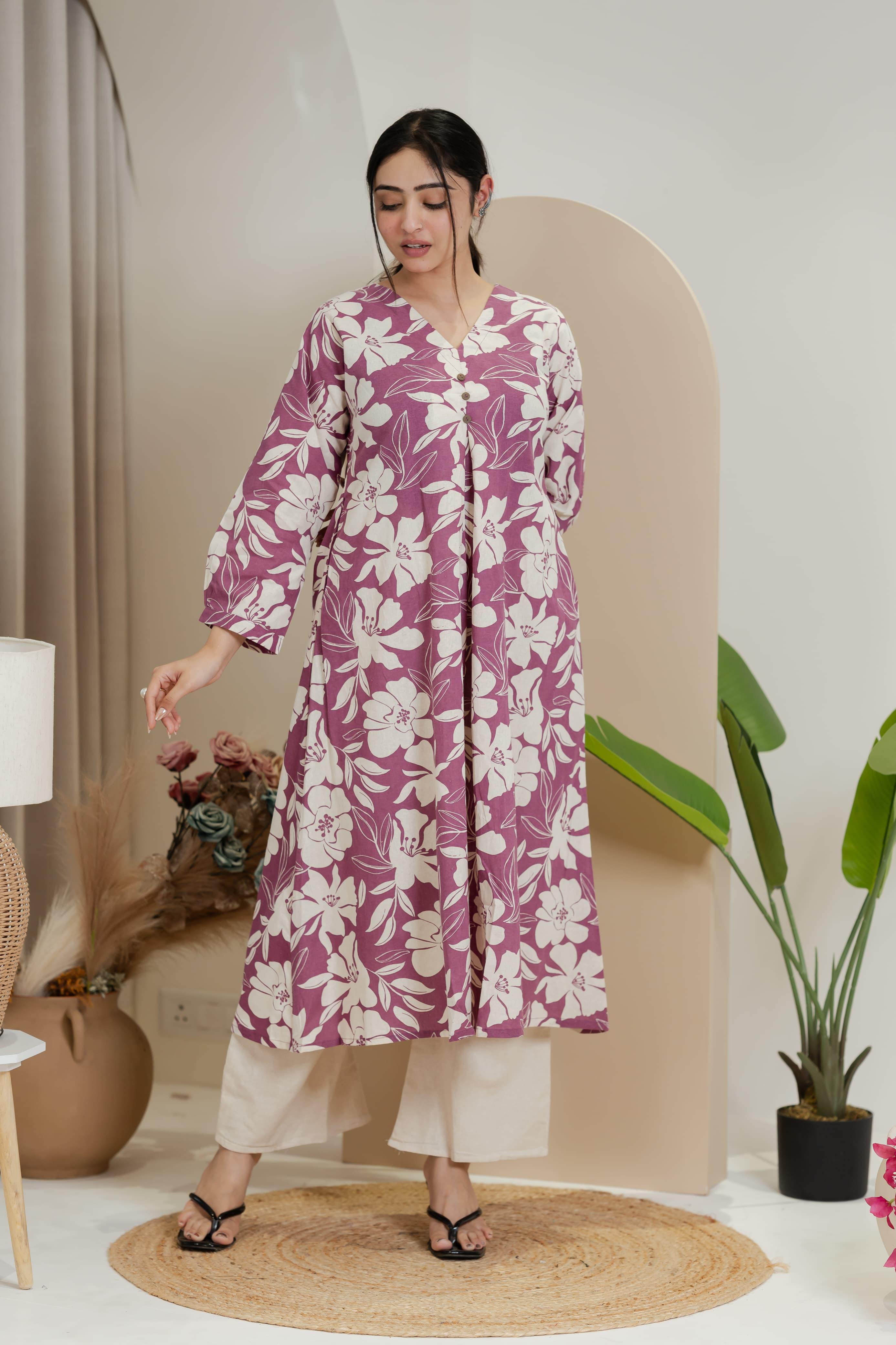 Soft Pink Abstract Print Cotton Kurta set