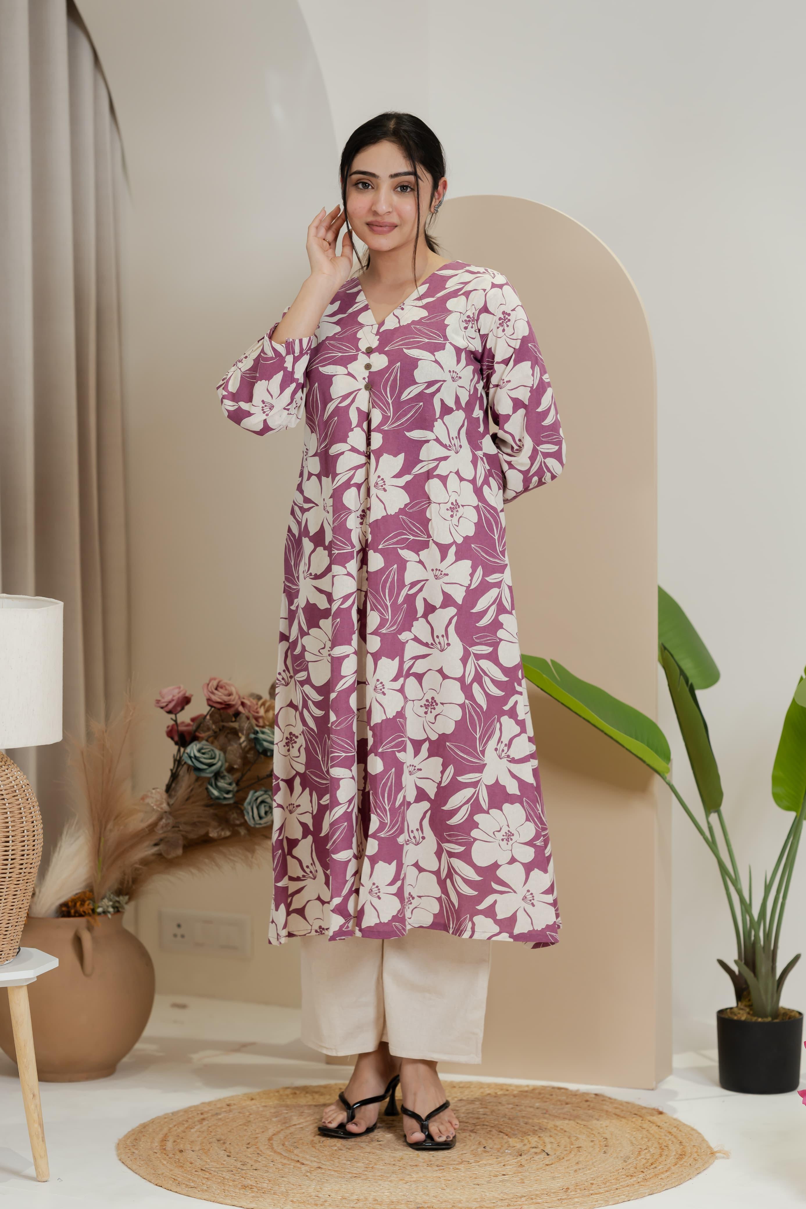 Soft Pink Abstract Print Cotton Kurta set