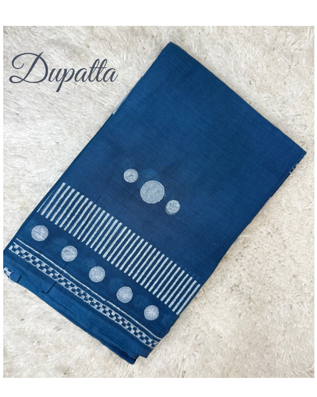 Blue & White Printed Pure Cotton Dress Material Set